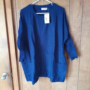 Discount Divas Blue Tunic Top Size L NWT Oversized Boho Casual Pockets